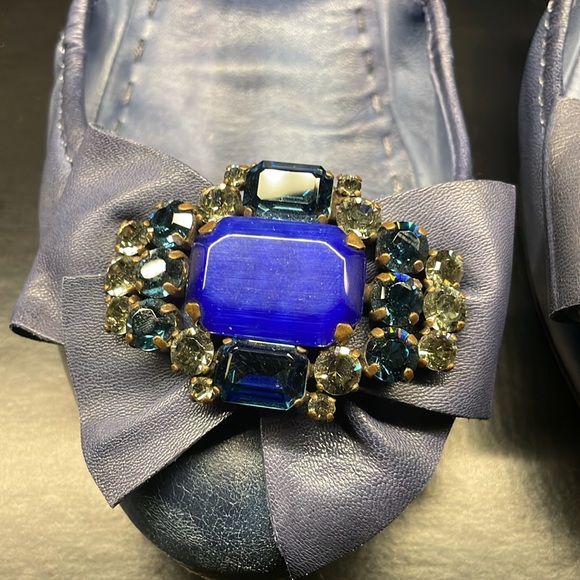 Miu Miu ballerina flats, indigo blue leather with stones on toe box - Picture 3 of 7